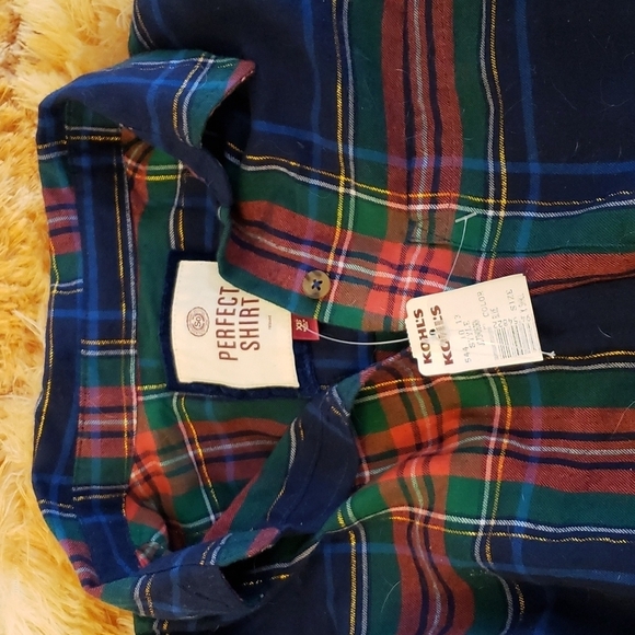 SO Perfect Shirt in Blue and Red Plaid with Golden Metallic Thread Size XS - Picture 3 of 8